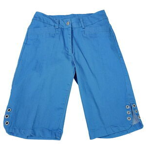 Breezes Womens Bermuda Shorts Blue Size 4 Cotton Blend Stretch Button Zip Pocket